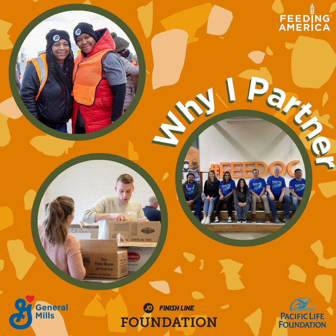 We are grateful for the support and generosity of our national partners 🧡 Learn how our partners, like @GeneralMills, JD @FinishLine Foundation, and @pacificlife Foundation support us to drive lasting hunger relief in the U.S. ➡ feedingamerica.org/partners/why-i… ⬅