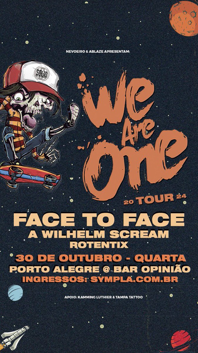 We Are One 2024! 30 de outubro no opinião! @facetofacemusic @AWILHELMSCREAM @Rotentix bileto.sympla.com.br/event/92968