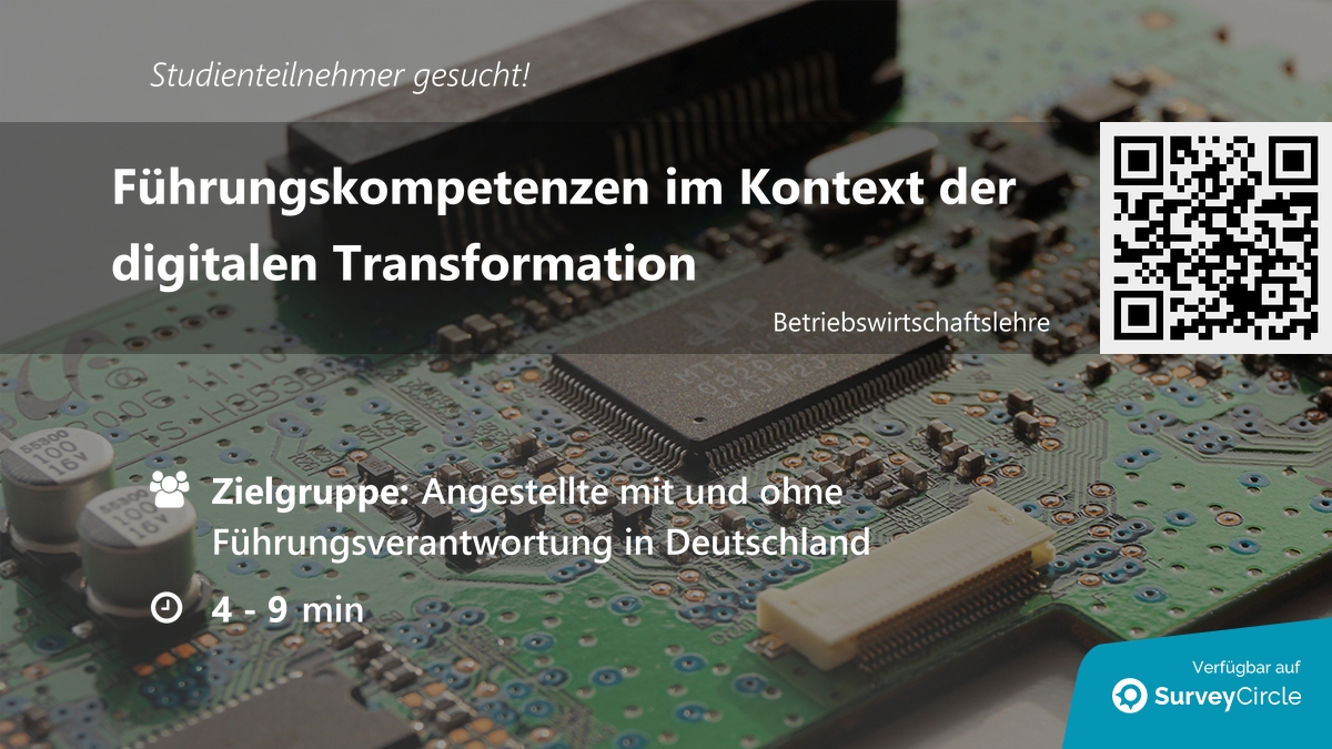 Teilnehmer für Online-Studie gesucht!

Thema: 'Führungskompetenzen im Kontext der digitalen Transformation' surveycircle.com/DBK82D/ via @SurveyCircle #fomhochschule

#leadership #führungskompetenzen #DigitaleTransformation #DigitalLeadership