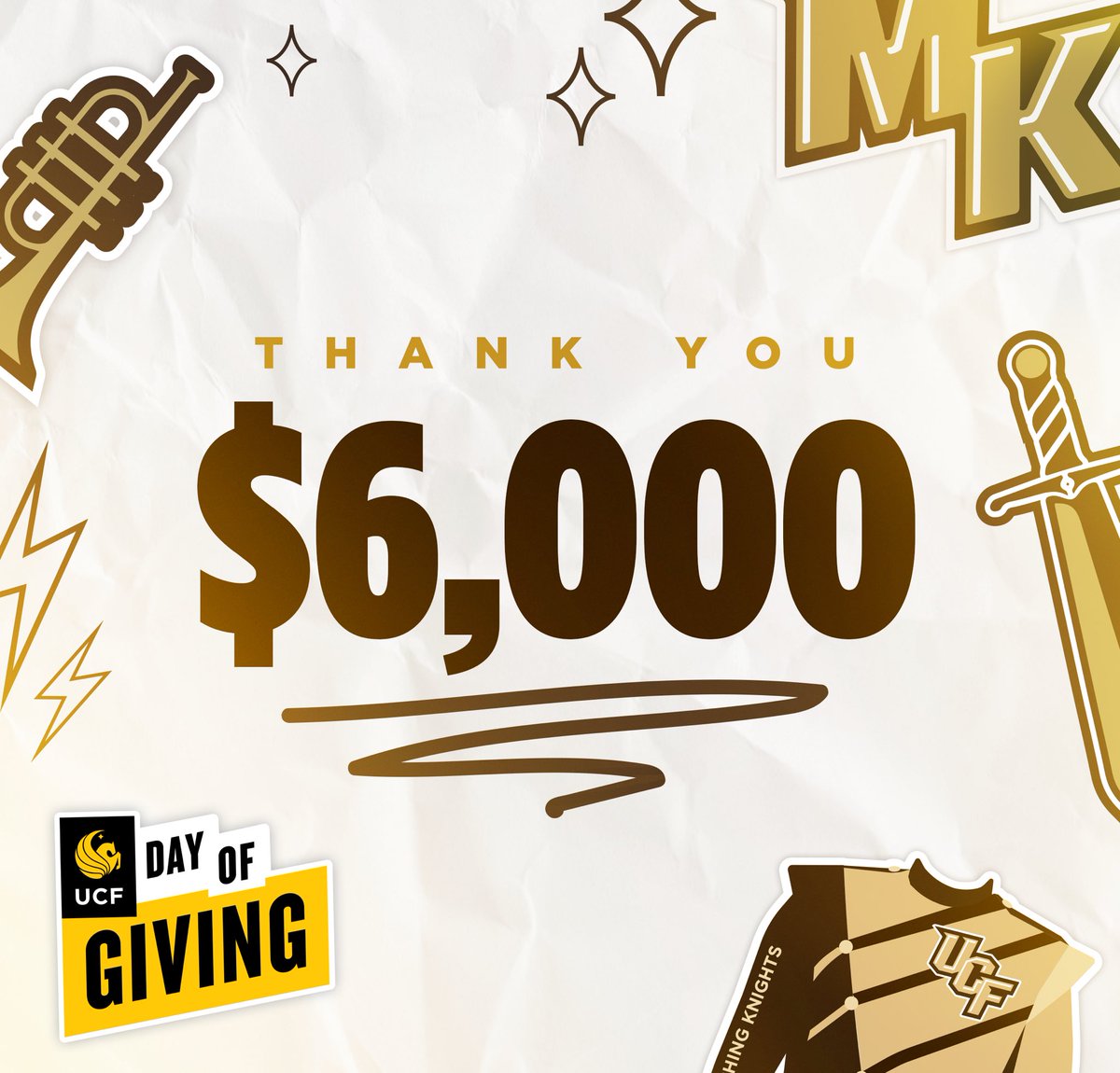 Thank you for helping us raise over $6,000 for #UCFDayOfGiving and for helping us work towards our goal for a new sound system!