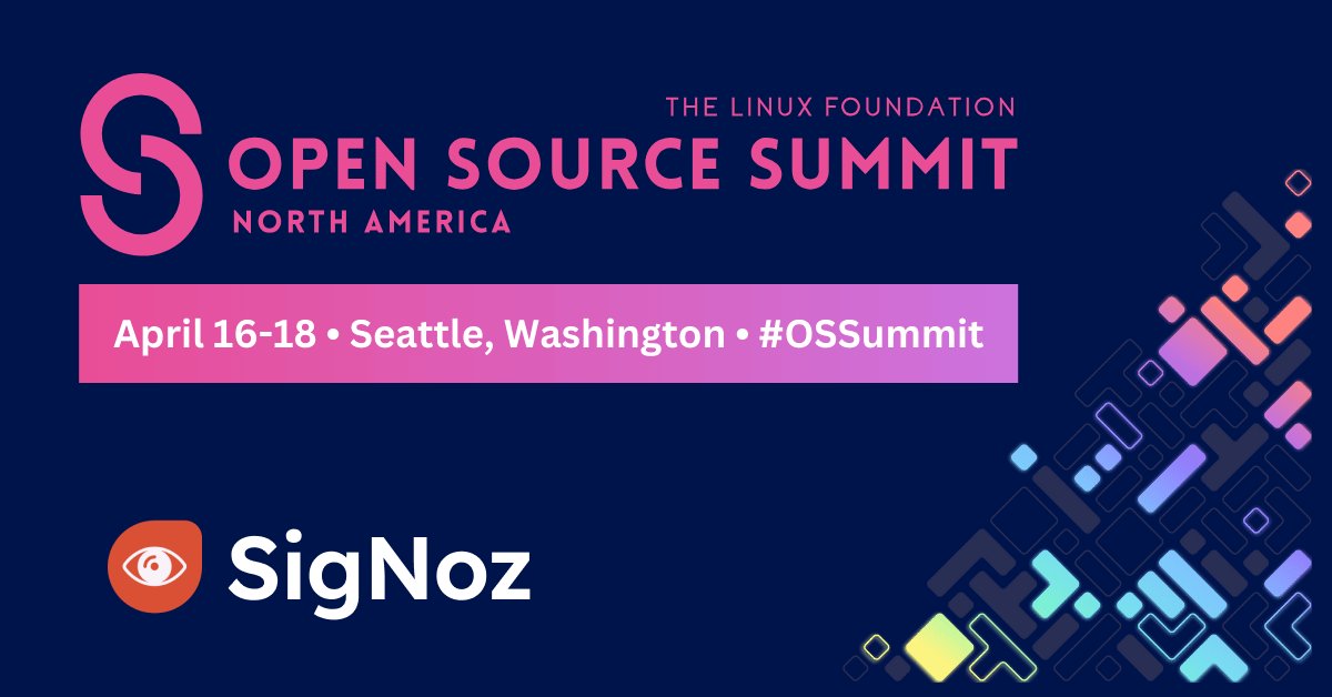 I will be attending Open Source Summit NA in Seattle from April 16 to 18 ✈️.

Do ping me if you are around. Would love to chat open source, opentelemetry and SigNoz #ossna #ossummit