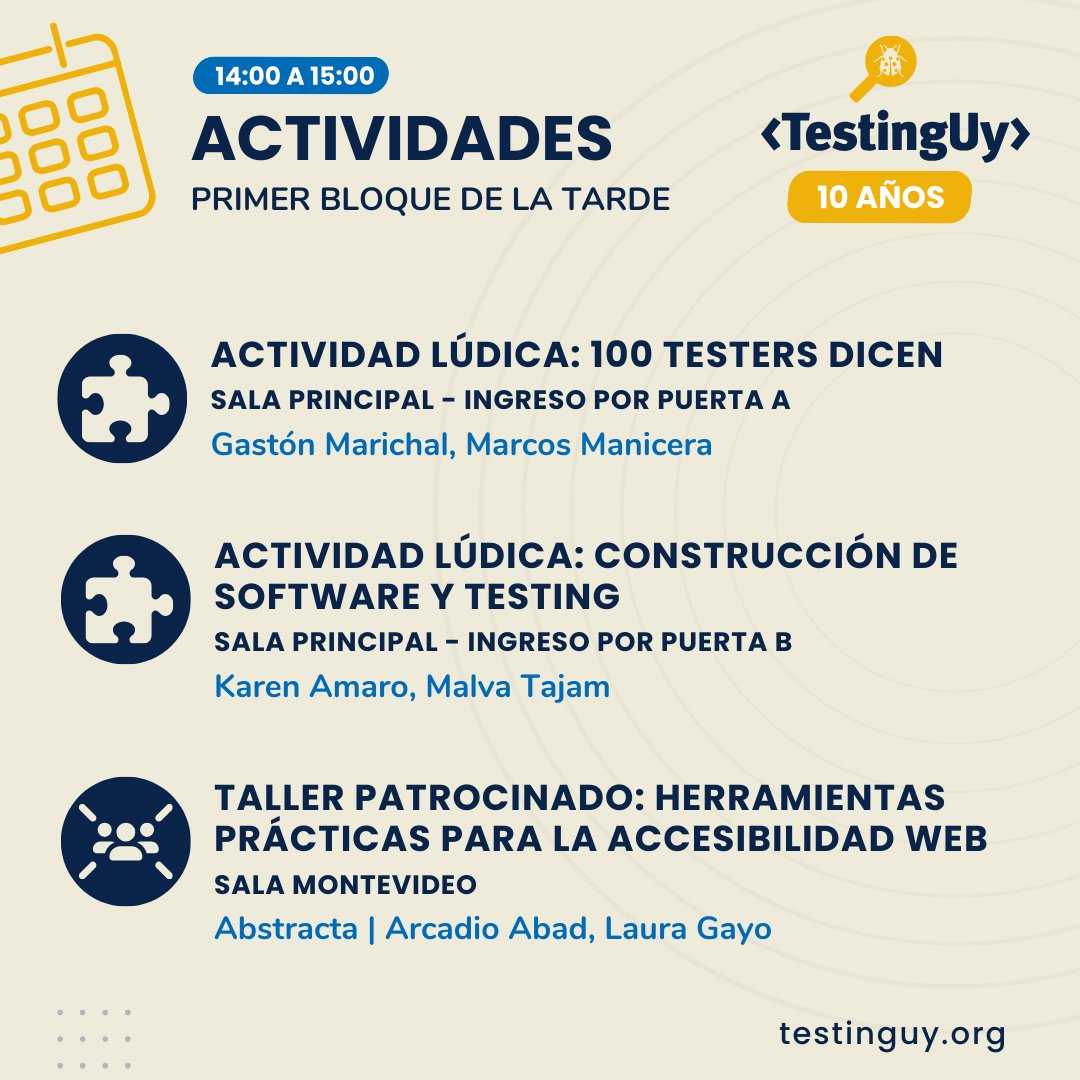 ¡MAÑANA ES #TESTINGUY! 😍

El mayor evento de #testing de Latinoamérica celebra sus 🔟 años a puro testing. Si asistís presencialmente, te dejamos la agenda por aquí para que puedas chequearla cuando sea necesario.