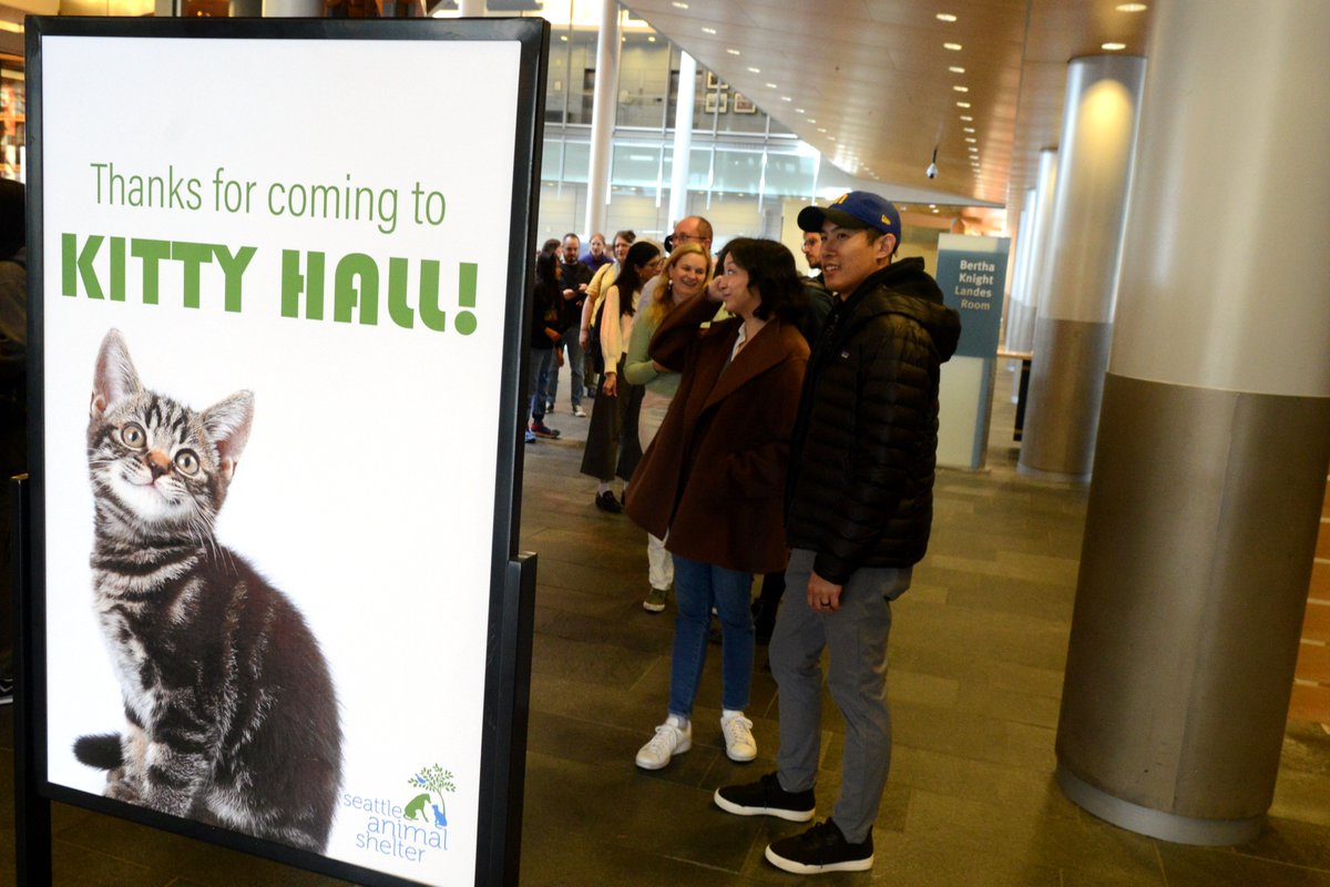 City Hall was paw-sitively o-fur-run with adorable, adoptable cats earlier today. 😻🐾 @SeattleAnimal's annual Kitty Hall event is a chance for potential pet parents to meet their purr-fect feline match. Learn how you can adopt here: seattle.gov/animal-shelter @CityofSeattle