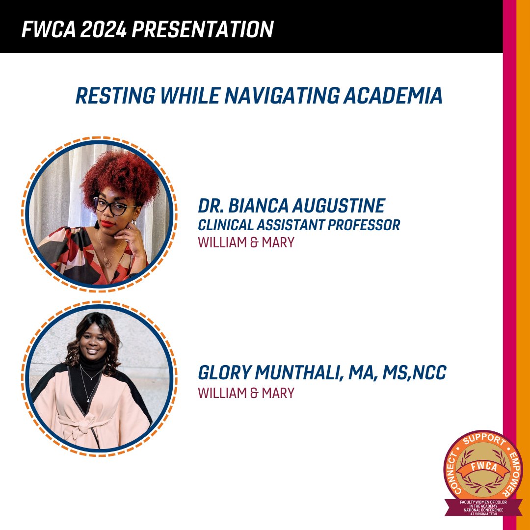 BiancaRAug's tweet photo. My brilliant student &amp; I will be showing off all of our Black girl magic this weekend at the annual Faculty Women of Color color in the Academy Conference!

We look forward to engaging other women in the resistance against grind culture &amp; recentering rest! 

#FWCA https://t.co/uS5TfoKXYf