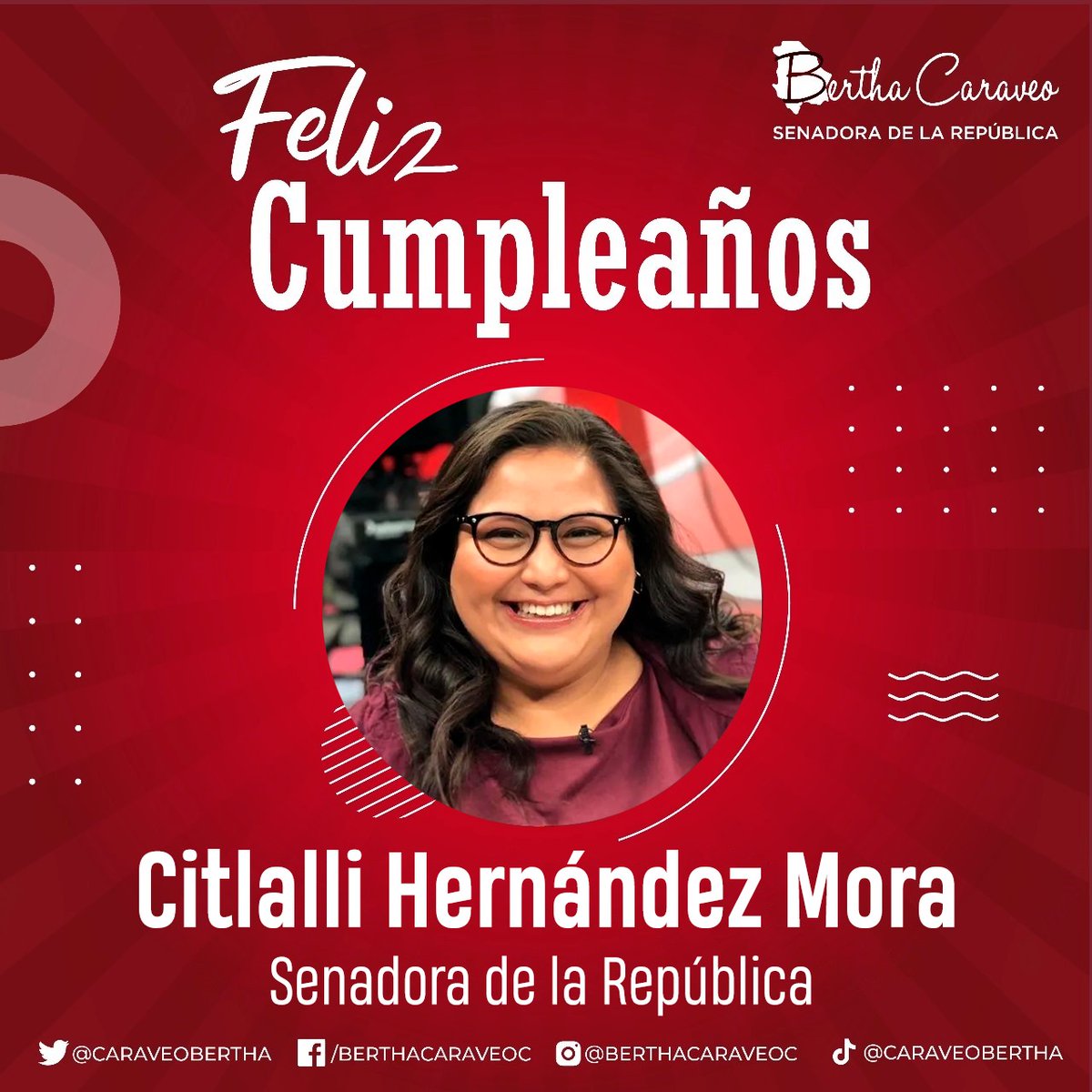 ¡Muchas felicidades por su cumpleaños a la Senadora y Secretaria General de nuestro movimiento @CitlaHM! Ejemplo de lucha y convicciones, que este año sea de mucho trabajo en favor de la transformación. Enhorabuena.