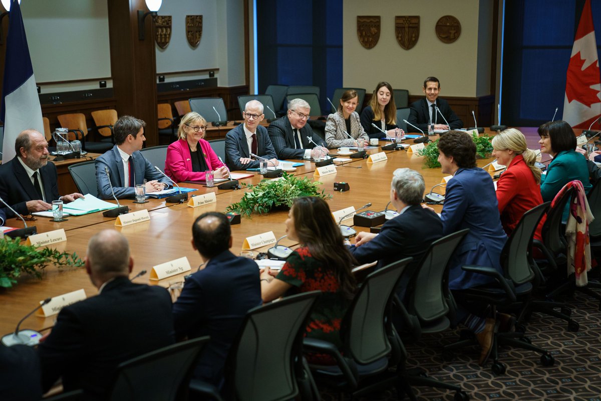 A pleasure to welcome Prime Minster @GabrielAttal for the first time here in Canada to discuss shared priorities between 🇨🇦&🇫🇷 from climate action, to trade, to protecting our democracy.