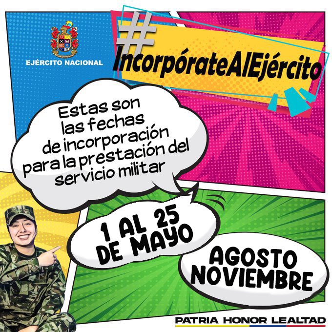 #IncorpórateAlEjército | Hombres y mujeres los esperamos desde el 1 y hasta el 25 de mayo en los distritos militares del país, para que presten el servicio militar con vocación en nuestra institución, y le sirvan con honor al país.