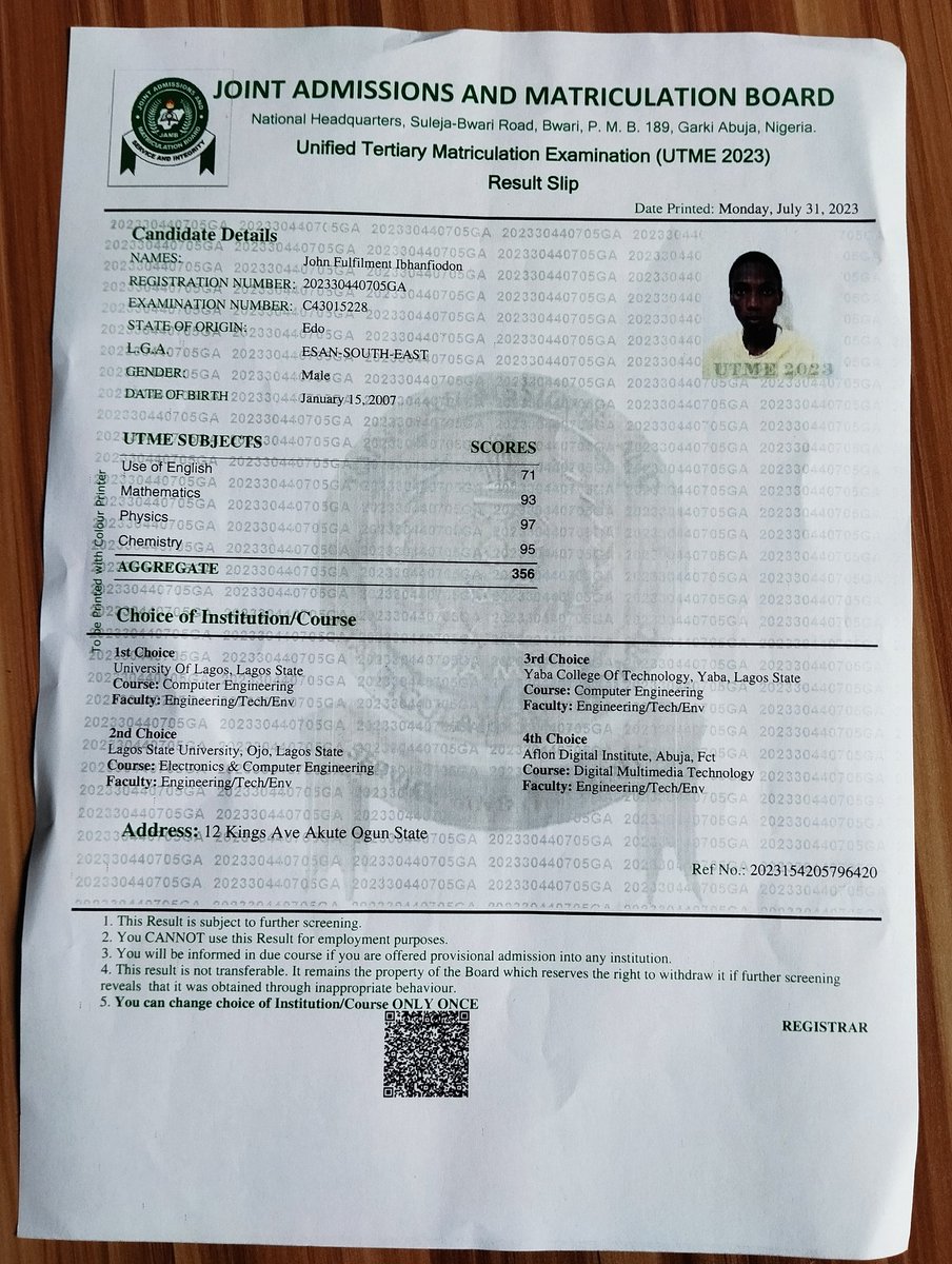 JohnOsas7's tweet photo. @JAMBHQ Good evening Jamb@Customer care. My name is Mr. Elijah. So, My brother whose name is JOHN FUFILLMENT IBHANFIODON got 356 as his Jamb score which was among the top 10. He received a message via email from Jamb. He did all the necessary but he hasn't heard from Jamb https://t.co/AuK127FXeC