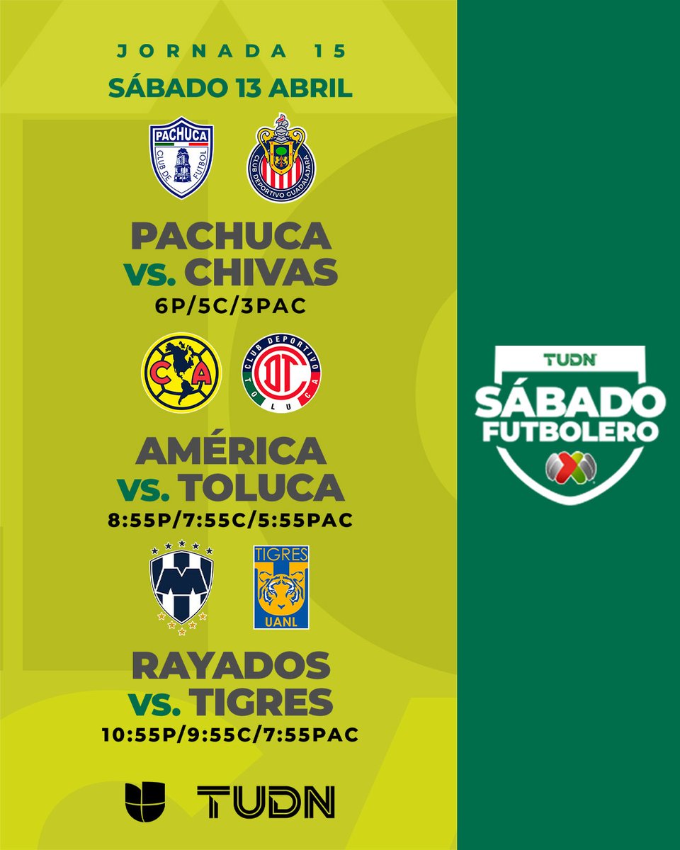 Este combo no lo tiene ni tu cine favorito… 😍🍿 💥 Gran #SabadoFutbolero que arranca en el Hidalgo, que saca fuego en el Azteca y que apesta a revancha en el Gigante de Acero 💥 Por @Univision y @TUDNUSA 📺