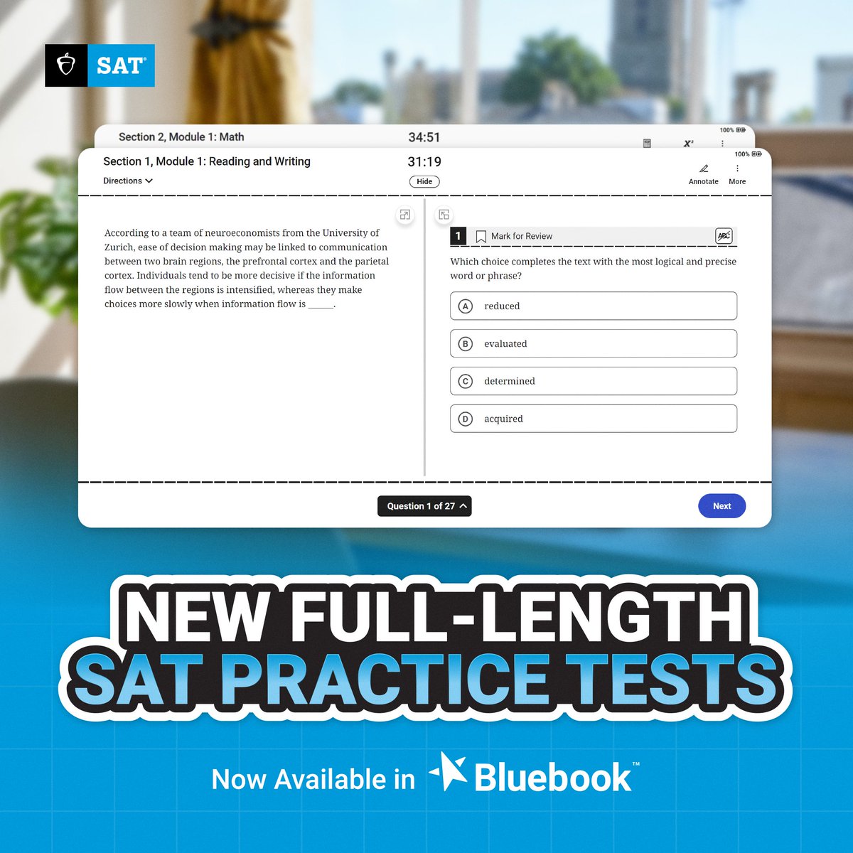 Ready to ace the #DigitalSAT? Two new SAT practice tests are now available in the Bluebook app. Access them now: spr.ly/6014wUXCr 💻