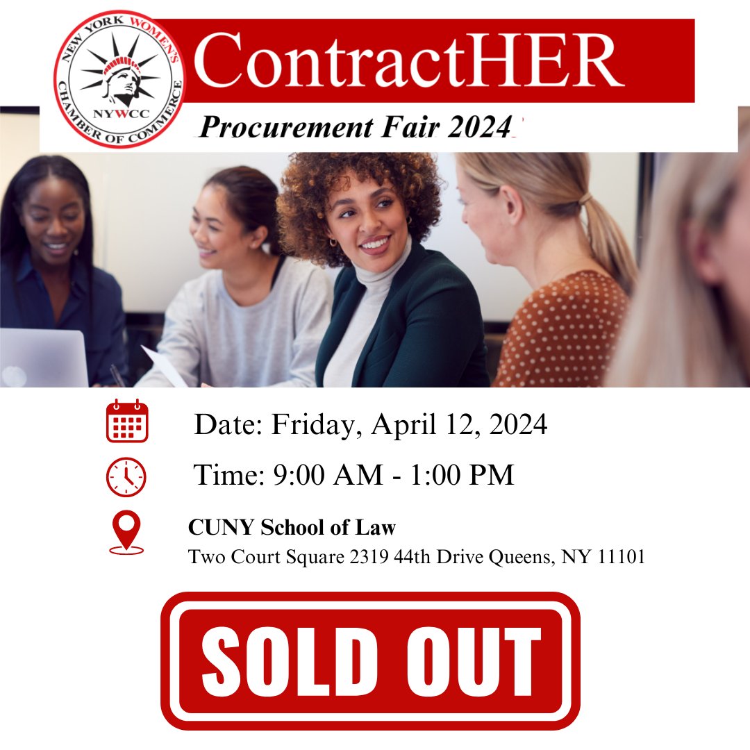 We are SOLD OUT!!! Thank you to everyone that registered for our annual ContractHER Procurement Fair tomorrow, at the @CUNYLaw in Queens! We are excited and ready to bring contracting opportunities to all the business owners and entrepreneurs! Let's ContractHER!!!