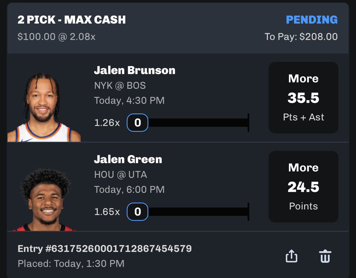 Daily Double w/ @AlexCaruso Jalen Brunson 35.5 PA “O” Jalen Green 24.5 Pts “O” We’ve hit 4 our L6 Daily Doubles✅ Rumor has it they also will be adding a FREE Square TMMR👀 This is ONLY playable on Chalkboard⬇️ Code AUSTIN up to $100 Deposit Match! streaks.chalkboard.io/cUPZ/vgz3lq1b