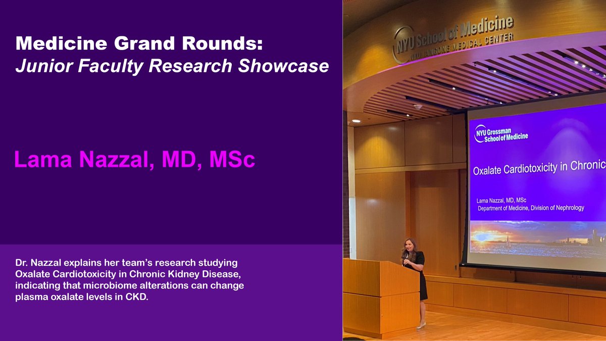 Dr. Lama Nazzal's Med #GrandRounds on #Oxalate Cardiotoxicity in Chronic Kidney Disease offered key insights for advancing #CKD care. #Cardiology #Kidney #JuniorFacultyResearchShowcase @lamanazzal @DCharytan