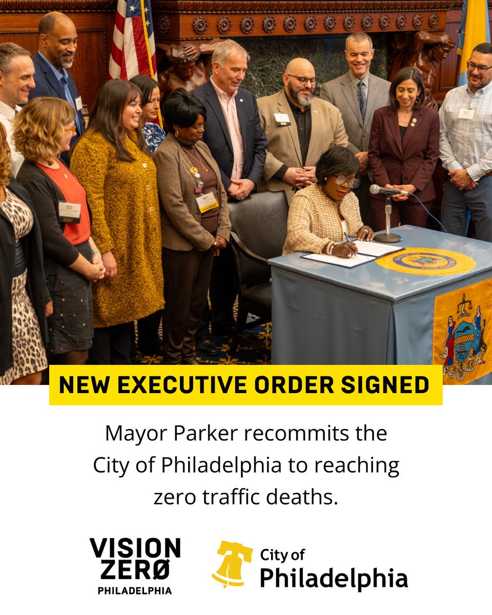 #ICYMI: Last month, Mayor Cherelle L. Parker signed a new executive order, recommitting Philadelphia to the goal of reaching zero traffic deaths. The announcement came at the 2024 Vision Zero PHL Conference. Read More: phila.gov/2024-03-25-may… (1/6)