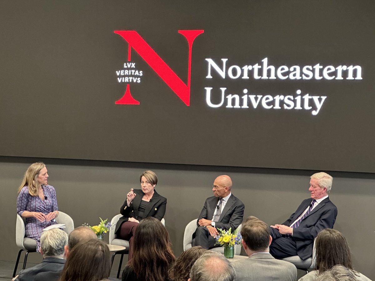 Fab panel featuring ⁦@MassGovernor⁩ ⁦@maura_healey⁩, former govs ⁦@DevalPatrick⁩ & ⁦@GovBillWeld⁩, moderated by ⁦@AlisonKing_MA⁩ caps off an amazing day honoring the great Michael Dukakis. Thanks to ⁦@Northeastern⁩ & ⁦@professorcostas⁩!