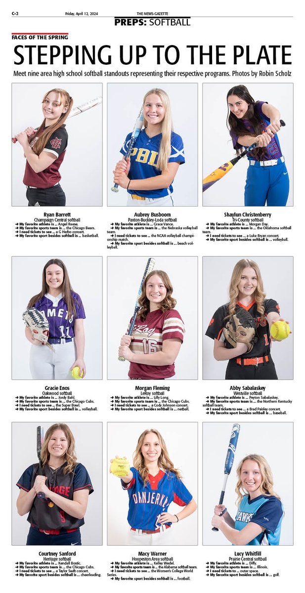 Who do you recognize? Area softball talent gets a full page in Friday's <a href="/news_gazette/">The News-Gazette</a> representing <a href="/maroonathletics/">Champaign Maroons</a>, <a href="/PBL_AD/">PBL AD</a>, Tri-County, <a href="/OakHS76/">Oakwood High School</a>, <a href="/LeRoySoftball/">LeRoyHS_Softball</a>, <a href="/WestvilleTigers/">Westville Tigers</a>, <a href="/Heritage_CUSD8/">Heritage Schools</a>, <a href="/HoopestonAreaHS/">Hoopeston Area HS</a> and <a href="/PCHS_Hawks/">Prairie Central High School</a>