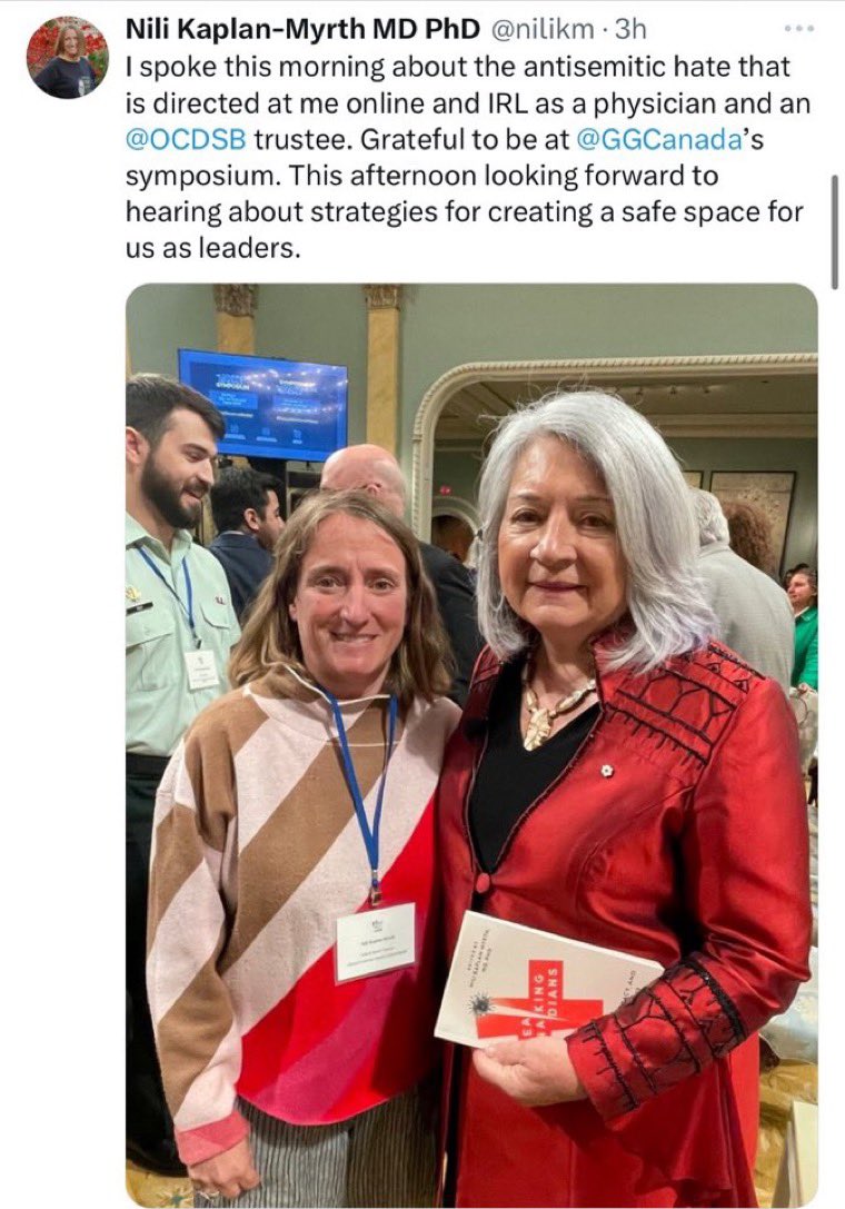 Progressive school trustee Nili Kaplan Myrth, known for her pro-mask activism, appeared maskless at a event with the Governor General. This comes just days after she virtue signalled about wearing a N95 mask outside…