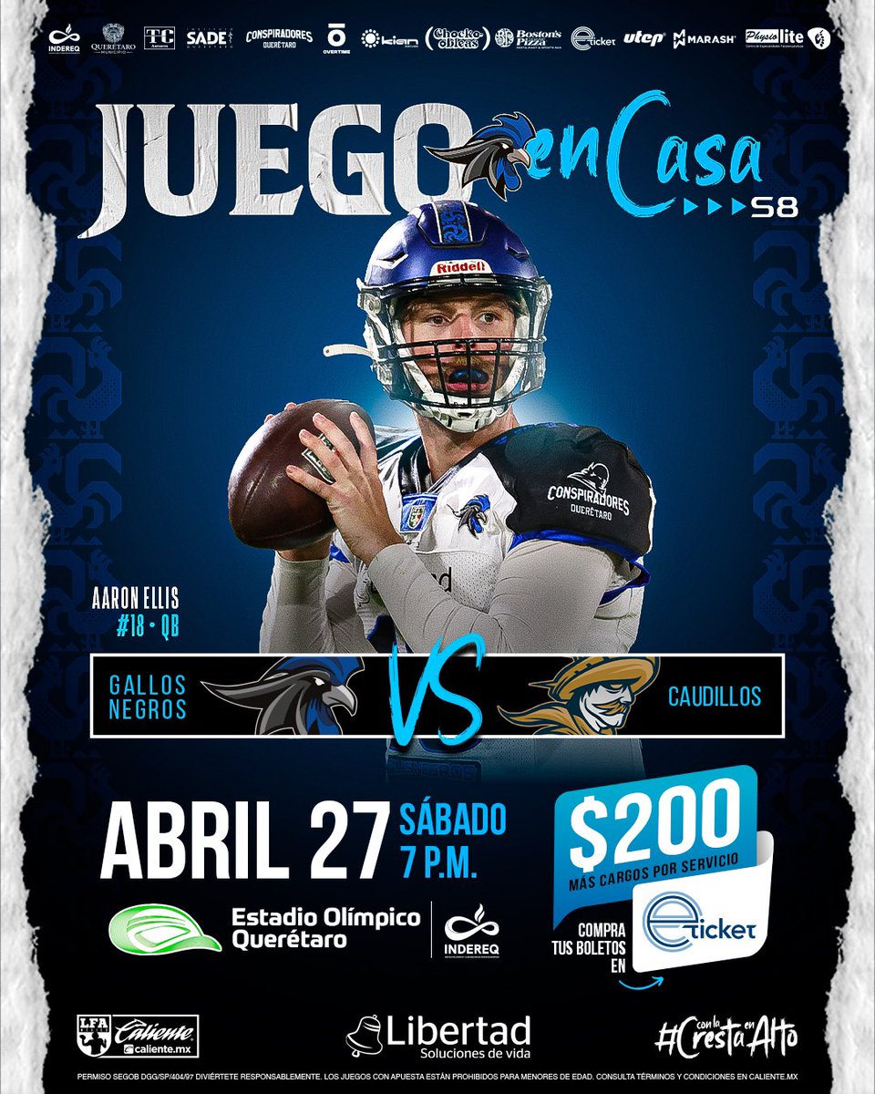 ¡ÚLTIMO JUEGO DE LOCAL DE LA TEMPORADA! 🐔🖤💙

Nos vemos el sábado 27 de abril a las 7:00pm en el Estadio Olímpico de Querétaro 🏟️

Adquiere tu boleto en Eticket 👇
eticket.mx/masinformacion…

Adquiere tu VIP en Eticket🎟️
eticket.mx/masinformacion…

#ConLaCrestaEnAlto #CantaPrimero