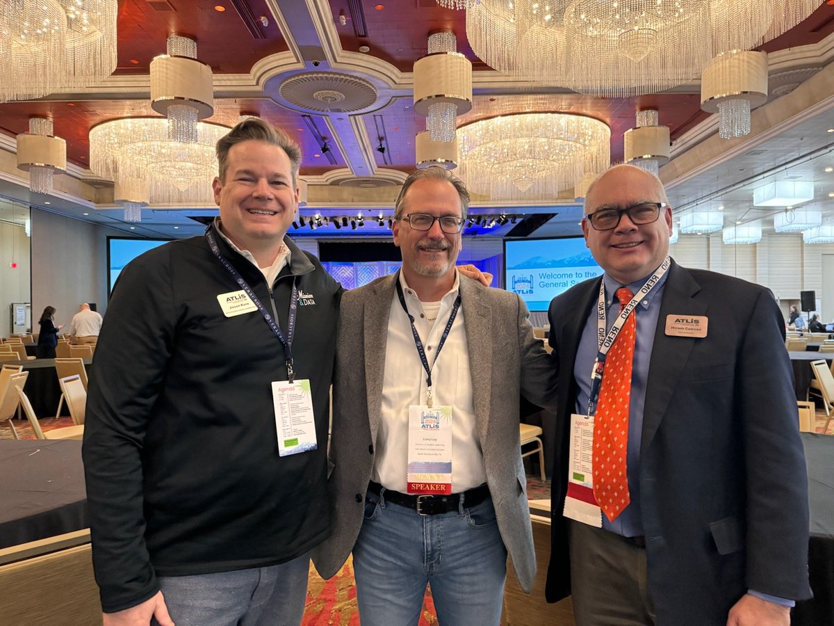 DarrylLoy's tweet photo. Back on the @FWC_Cardinals campus today after an amazing time at the #ATLIS Annual Conference! I learned a lot from some amazing folks, got to catch up with folks I haven't seen in person recently AND I got to share the stage with these two amazing #EdTech folks, @jasonmkern & @cuevash for a panel on my favorite topic, #ModernLearning!! Thank you @christinaATLIS & the whole @theatlis organization for an amazing time! I can't wait for #ATLIS25 in Atlanta!