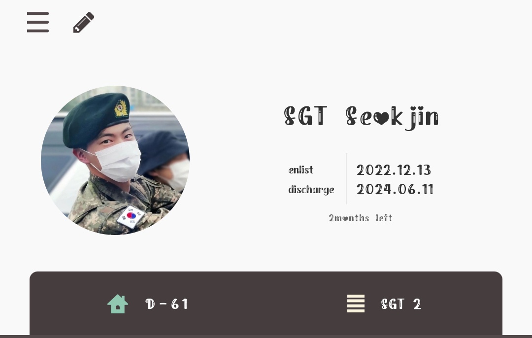 D-61 💜 Quedan dos meses, dos meses para que Seokjin regresé a casa #WaitingForTheAstronaut #Dear_Jin_from_ARMY #SpringToJinfinity #방탄소년단진 #JIN @BTS_twt