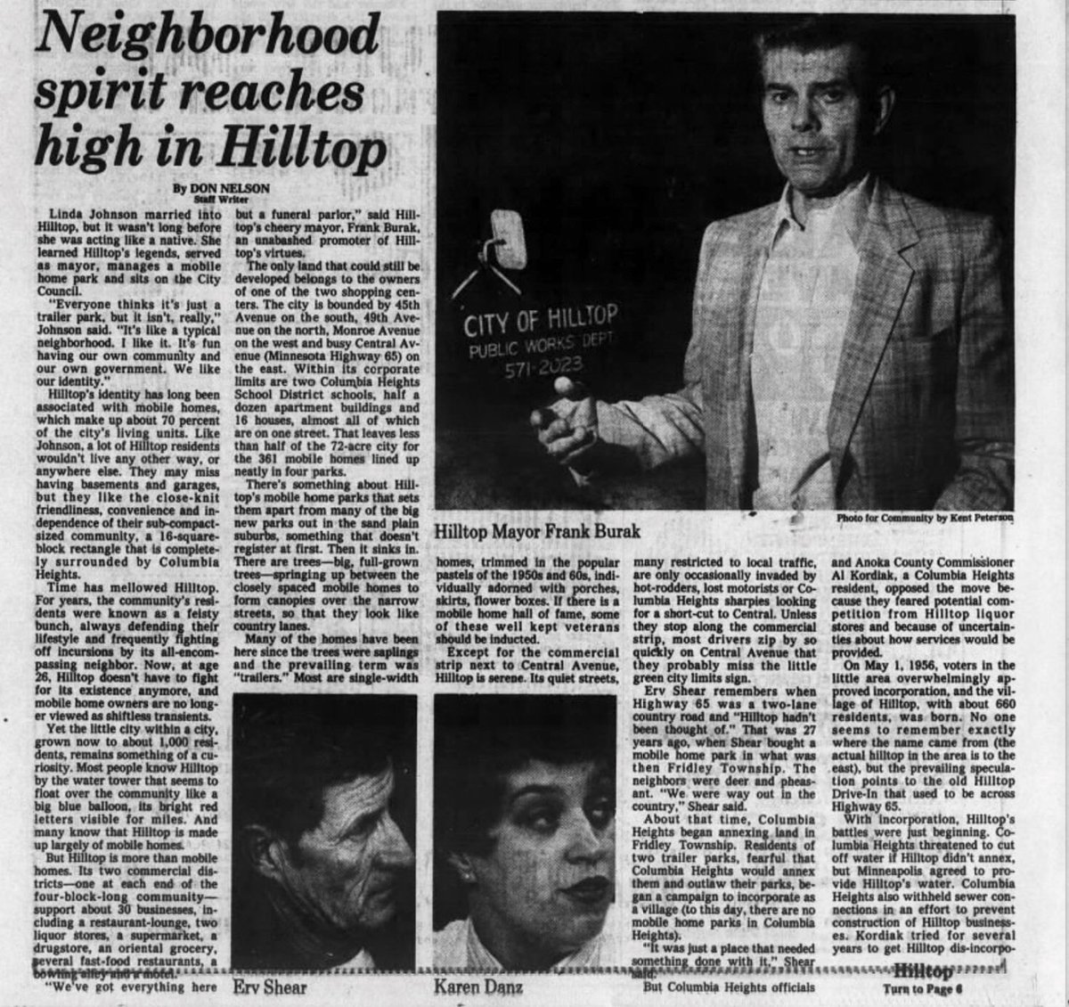 strib article about hilltop about its history from i believe 1979 featuring my grandfather when he was mayor (large photo). i think he served two terms