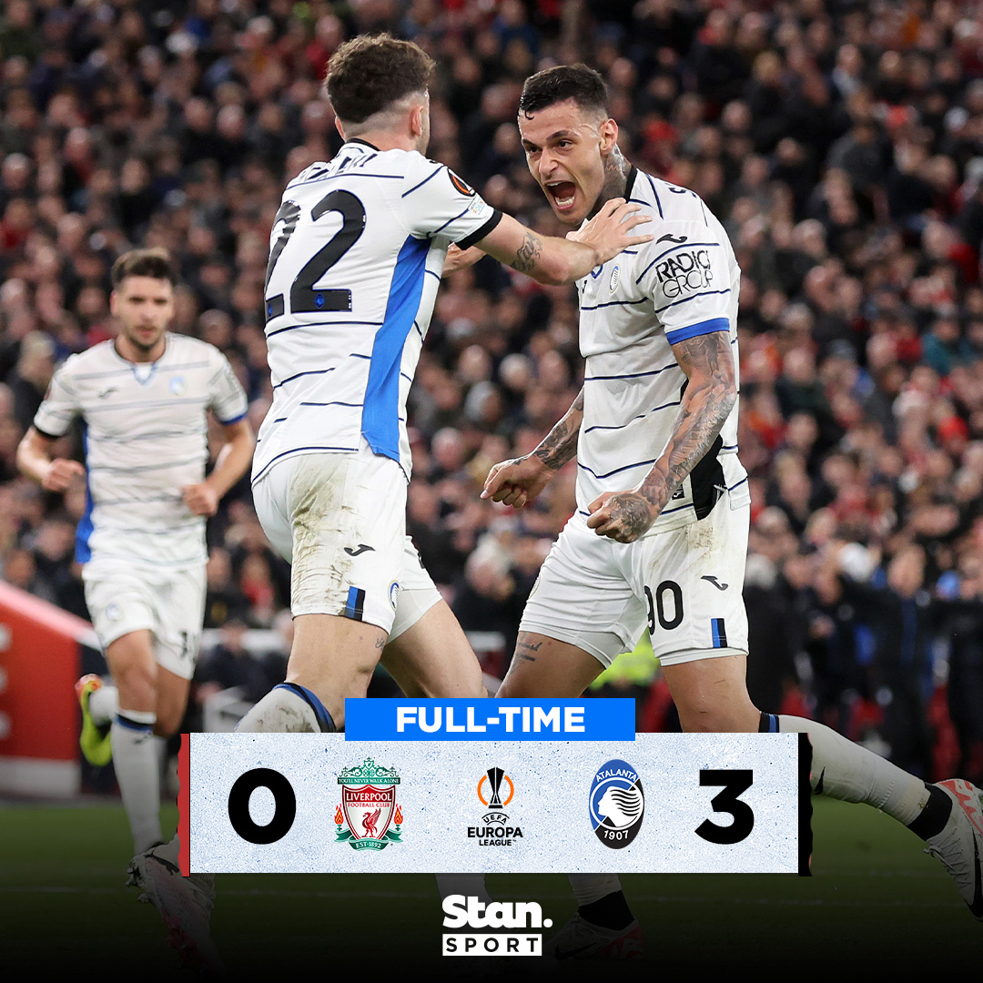 Liverpool upset at Anfield 😮 ↳ UEL Quarter-Finals. Liverpool v Atalanta. Every match, only on Stan Sport. Exclusive & Ad-free. Live & On Demand. #StanSportAU #LIVATA