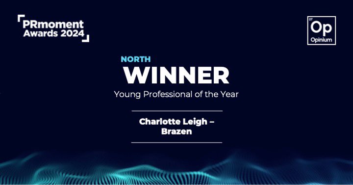 Now for our Young Professional of the Year award, sponsored by @OpiniumResearch.  This is our only individual award of the night. The winner is… Charlotte Leigh from @wearebrazenpr. Congratulations, Charlotte! 🙌