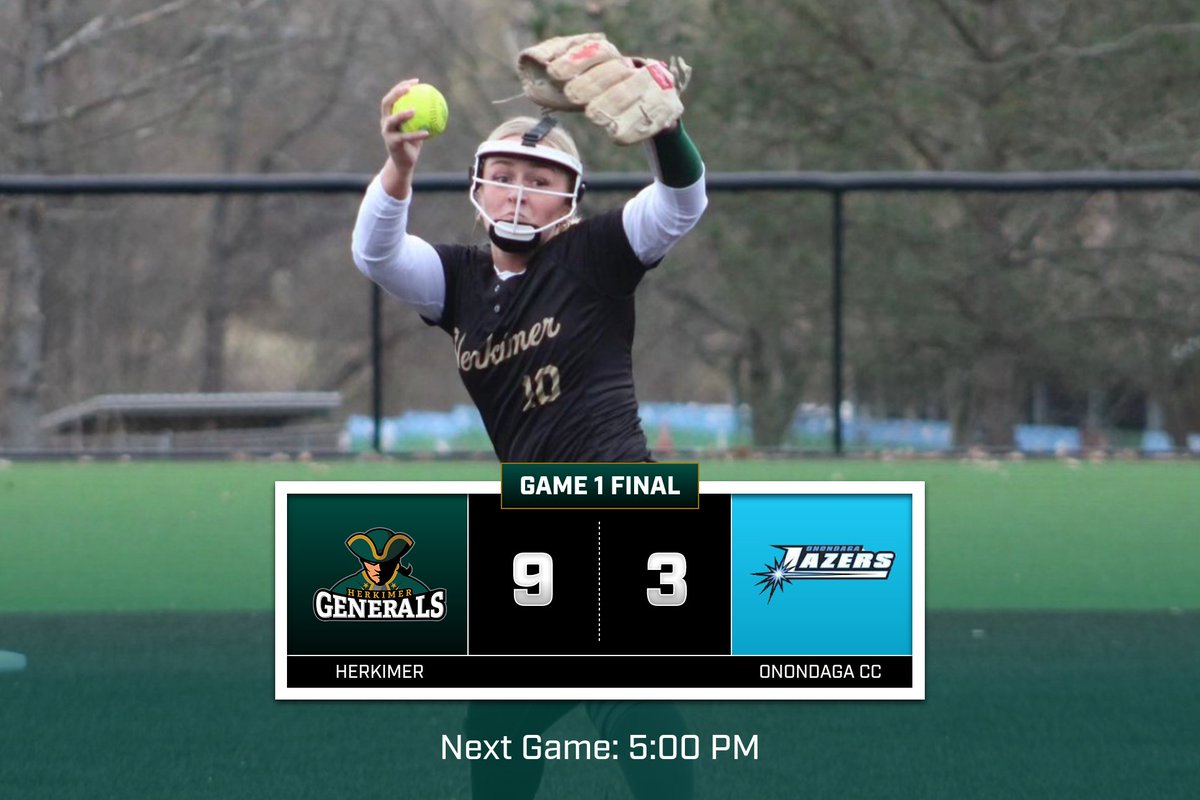 Herkimer Softball takes the first game over Onondaga CC. Game two will begin shortly.    

#HerkNation I #DefendTheHill 💚💛⚔️