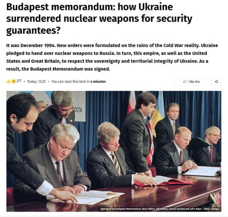 Aid_4Ukraine's tweet photo. What kind of example does it set for nuclear disarmament if the results of treaties such as the Budapest Memorandum are totally negative for states that give up nukes? 

Game theory &amp; experience suggests keeping (or gaining) nuclear weapons is favourable, as paper is worthless. https://t.co/DGIfcz5cRu