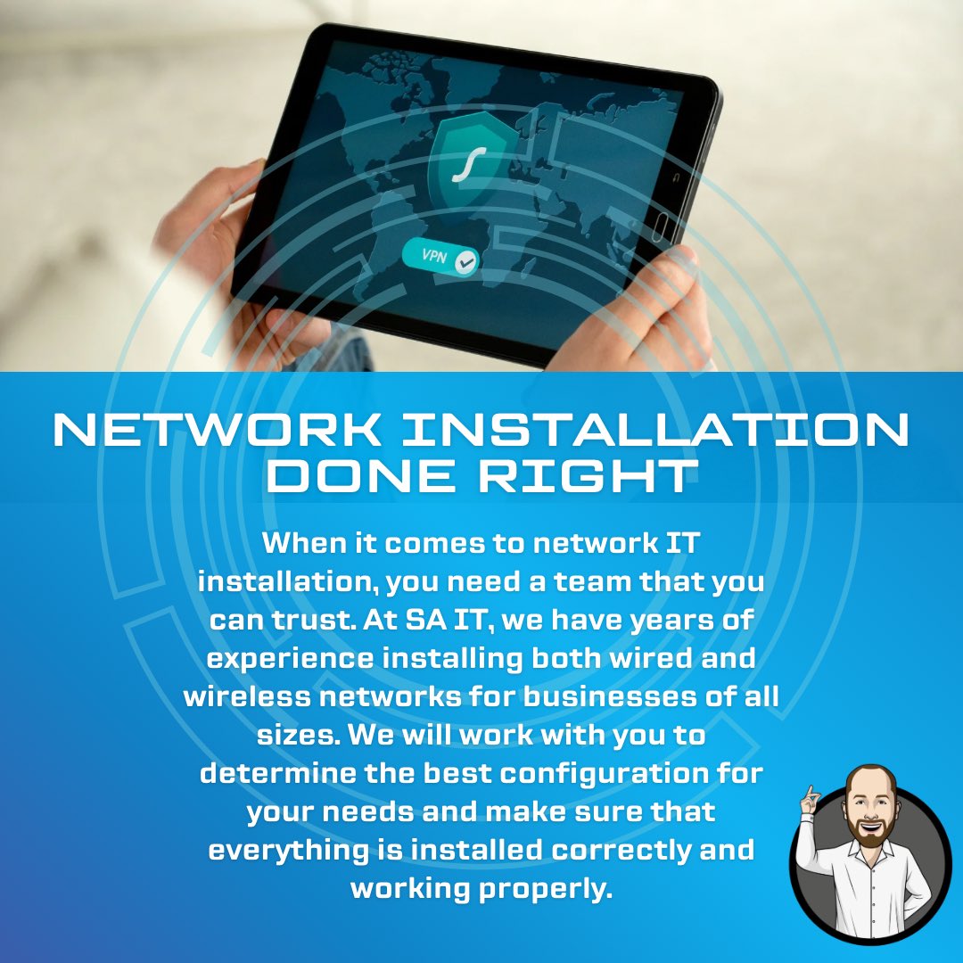 SAITServices's tweet image. Need to get your network up and running? @saitservices specializes in both wired and #wirelessnetwork installations for #businesses big and small. #networksecurity #networkinstallation #itservices #itserviceprovider #itsupport #itsupportspecialist #network #techsupport