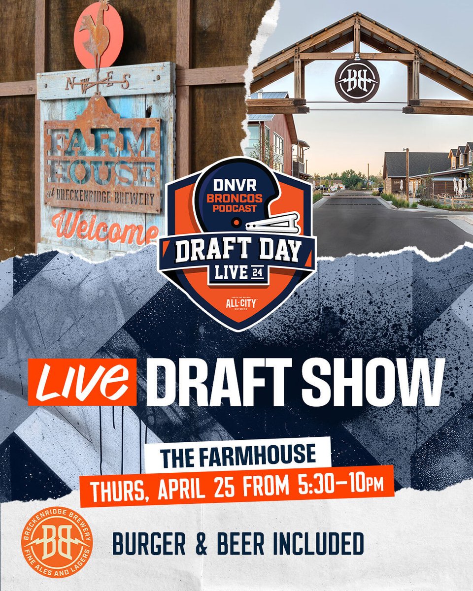 DNVR DRAFT DAY LIVE Join us at the @BreckBrew Farmhouse for our Live DNVR Broncos Draft Show! A burger and house beer are included in your ticket price! 🎟️- events.humanitix.com/dnvr-broncos-l…