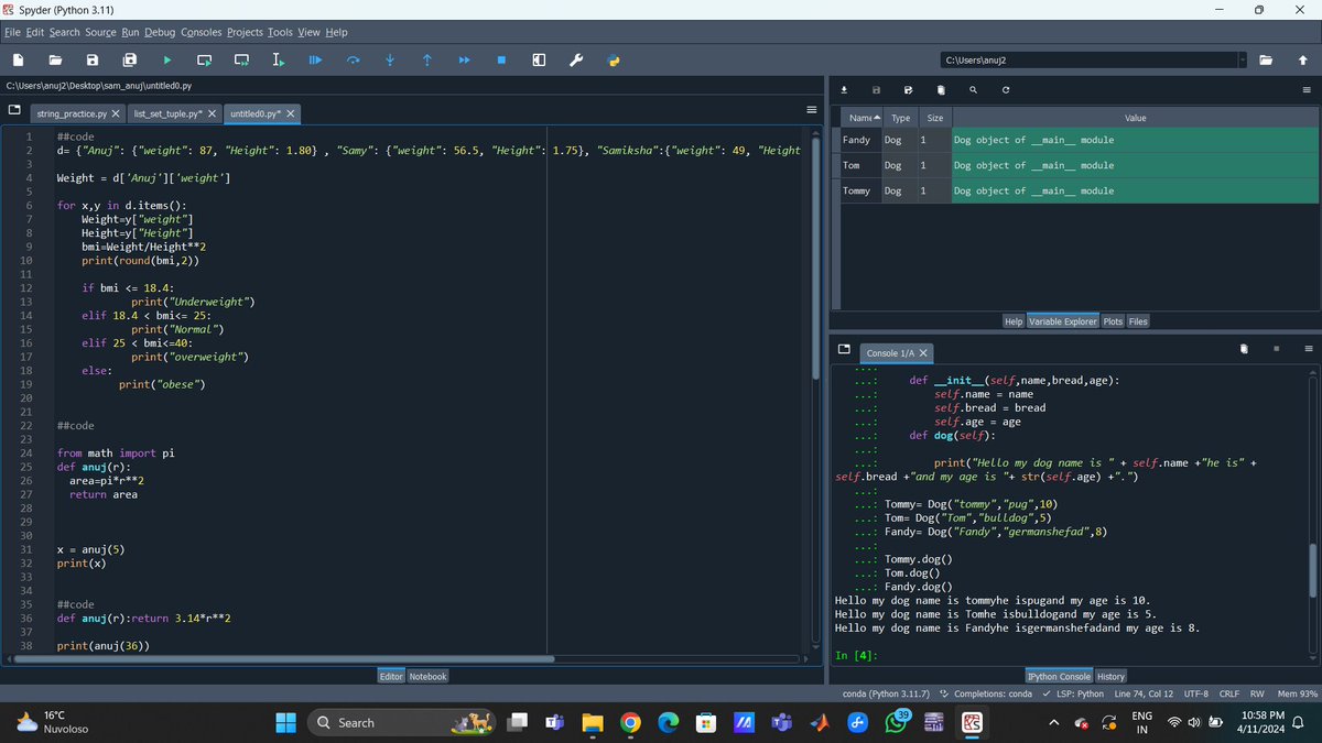 2002anuj's tweet image. Day 2 out of 100 of code challenge. Today I have practiced how to use for loop, if else ,def function, class and objects .
#Python
#learningcoding
#100daysofcodechallenge