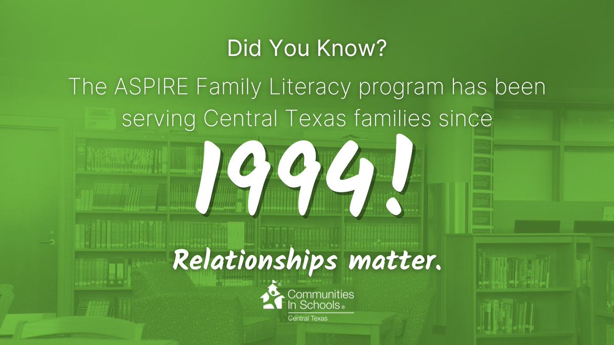 The ASPIRE Family Literacy program will celebrate its 30th anniversary this fall! One of ASPIRE's tenets is parental involvement; parents are key participants in the well-being and success of their children and families at large. Learn more about ASPIRE at ciscentraltexas.org/ASPIRE