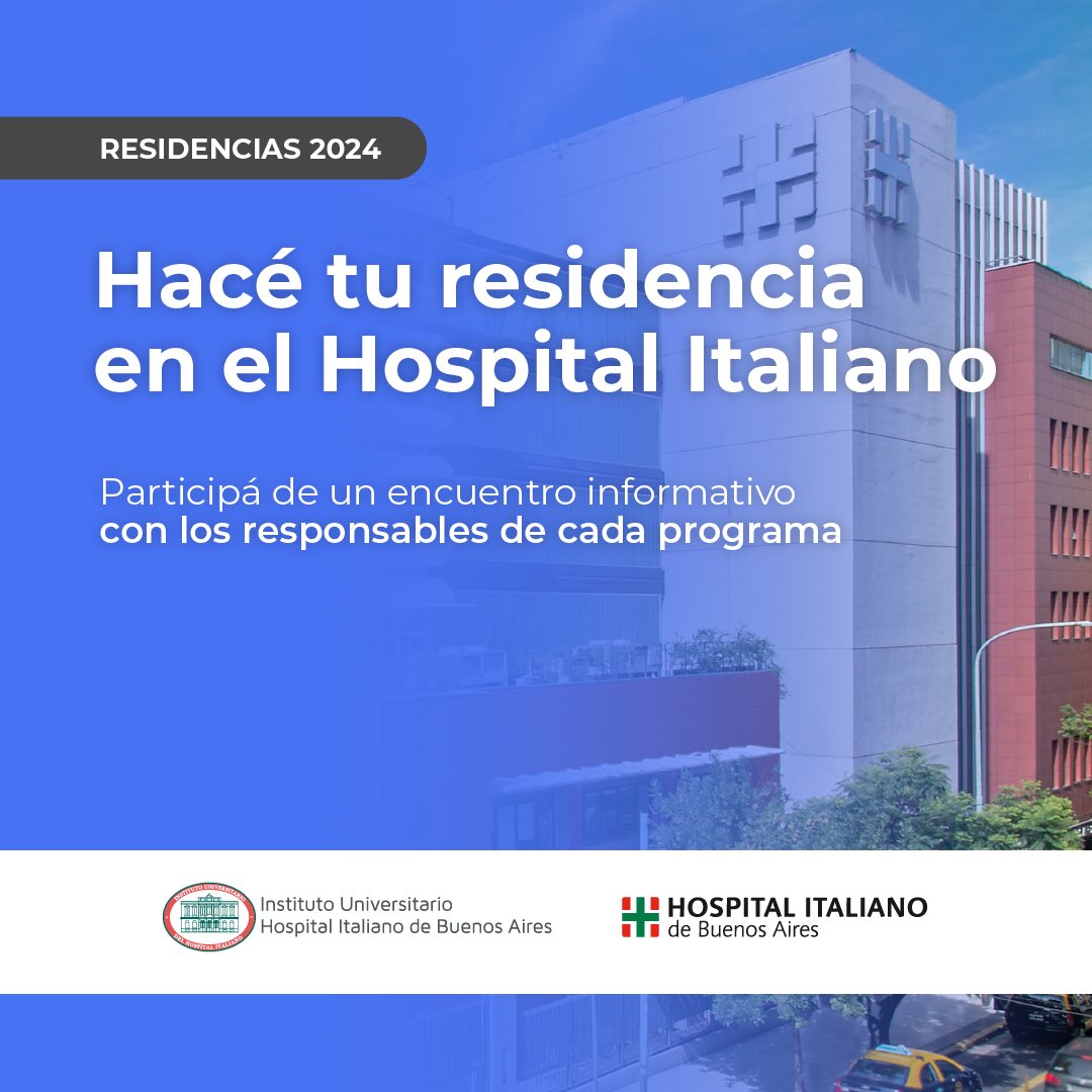 Charla informativa acerca de la RESIDENCIA DE CARDIOLOGÍA del Hospita Italiano de Buenos Aires. 

📆 25 de abril de 2024
⏰ 9 hs

Inscribite en el siguiente link y sacate todas las dudas.

apps.iuhiba.org/turneras/t/cha…
