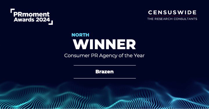 Our Consumer PR Agency of the Year award, sponsored by @censuswide goes to… @wearebrazenpr 🏆