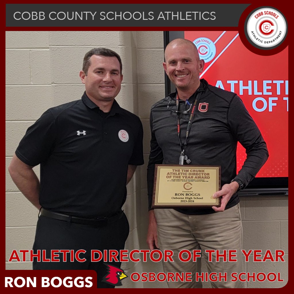 Congratulations to Ron Boggs of @osbcardinals @rlosbornehs for being named the 2023-2024 @CobbSchools Athletic Director of the Year! @cobb_sports @CardinalOsborne @osborne_fb @OsborneBaseball @OsbornePrincip1