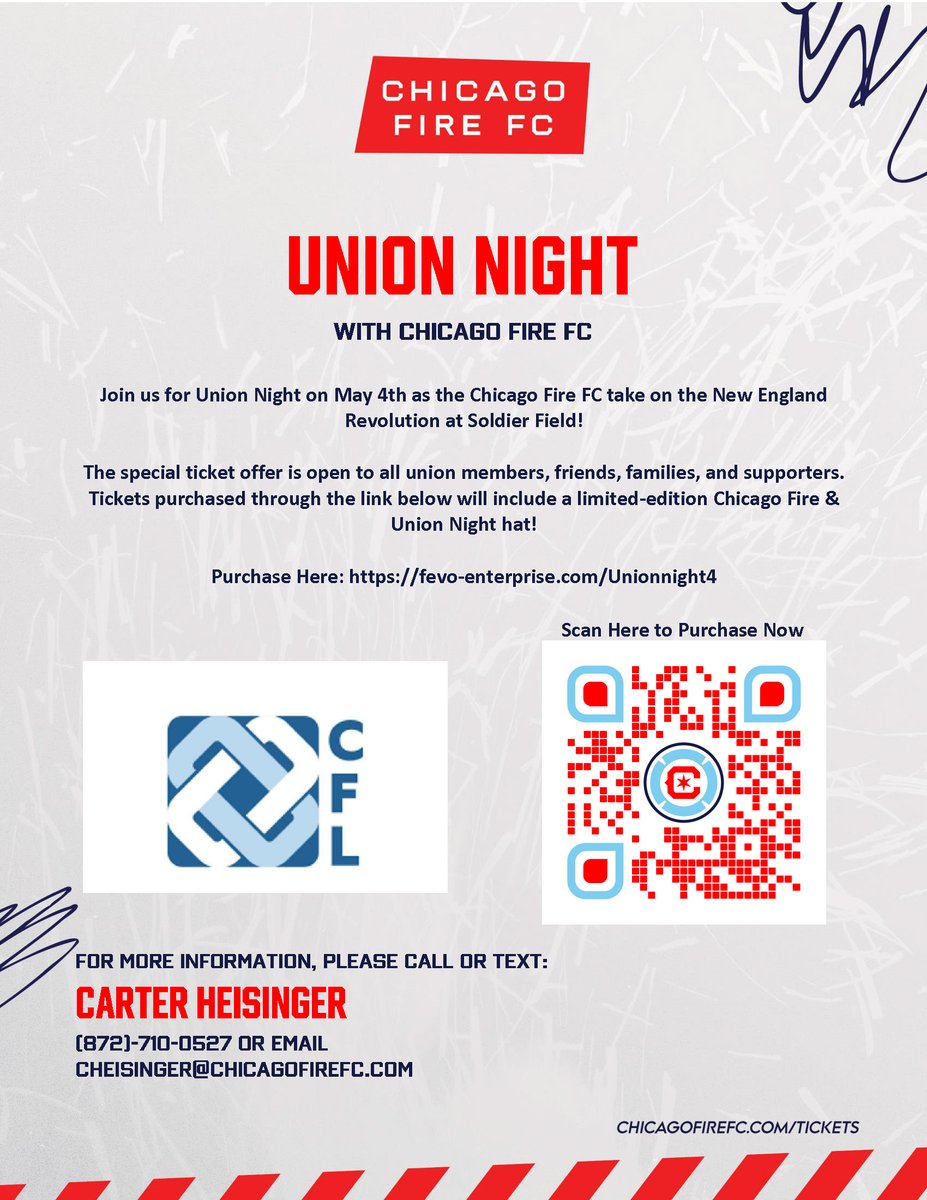 Union Night with @ChicagoFire is 3 weeks away! Join your friends in the labor movement at Soldier Field on Saturday, May 4! Get tickets here: fevo-enterprise.com/event/Unionnig…