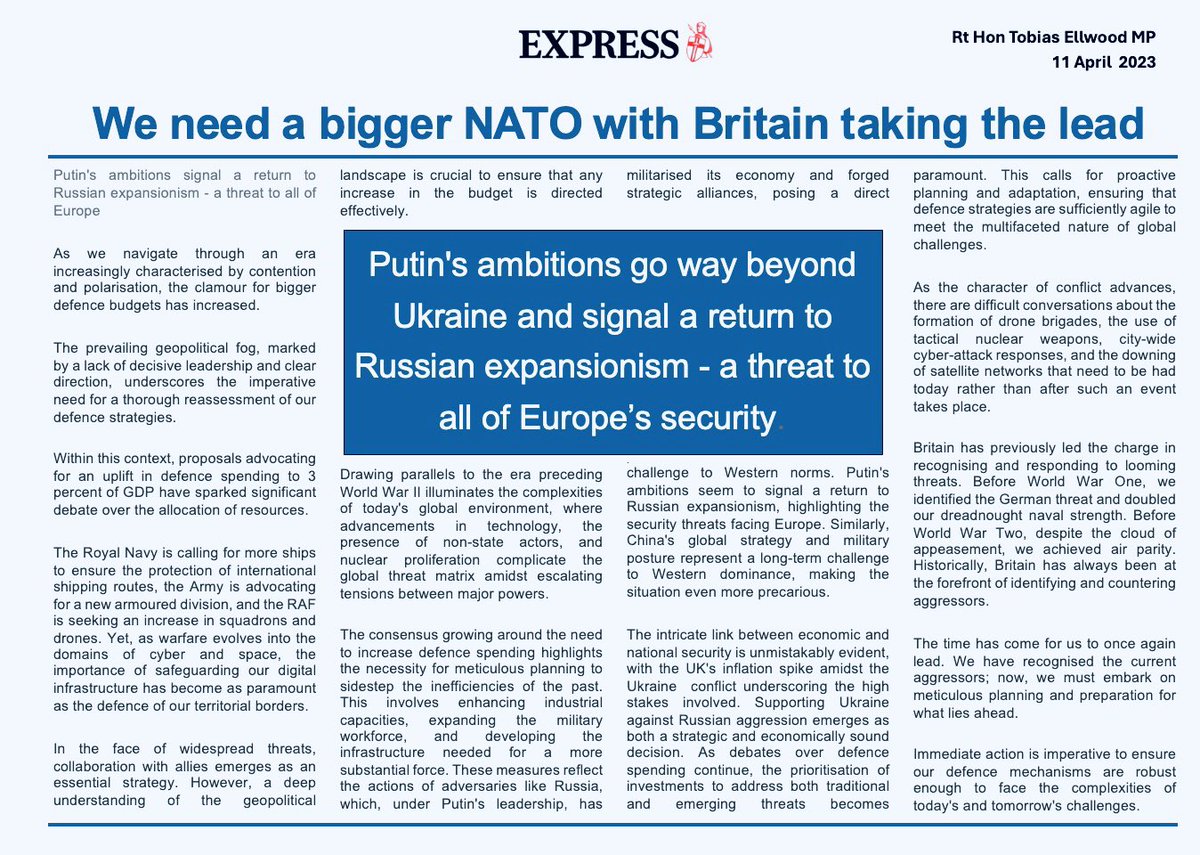 A new anti-West axis is developing- and growing in confidence, determined to reshape our world order. The spectre of war ever looms larger. If NATO is to remain the cornerstone of European collective security we have some tough decisions to address 👇 My article in the…