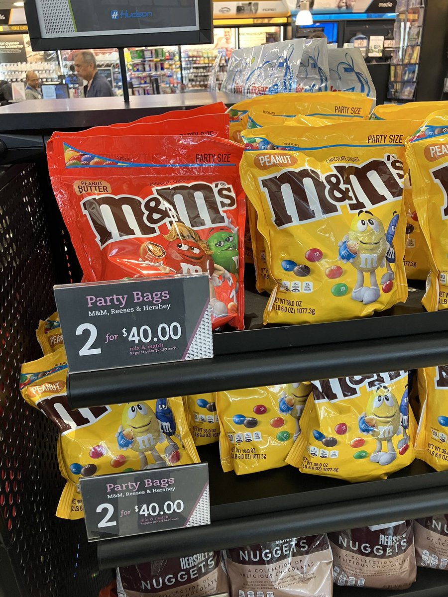 Not only do Americans sell *one kilogram* bags of M&M’s in airport stores, but they give you deals to buy 2 of them, lest you can’t last a whole 7 hours long flight with just one 😂