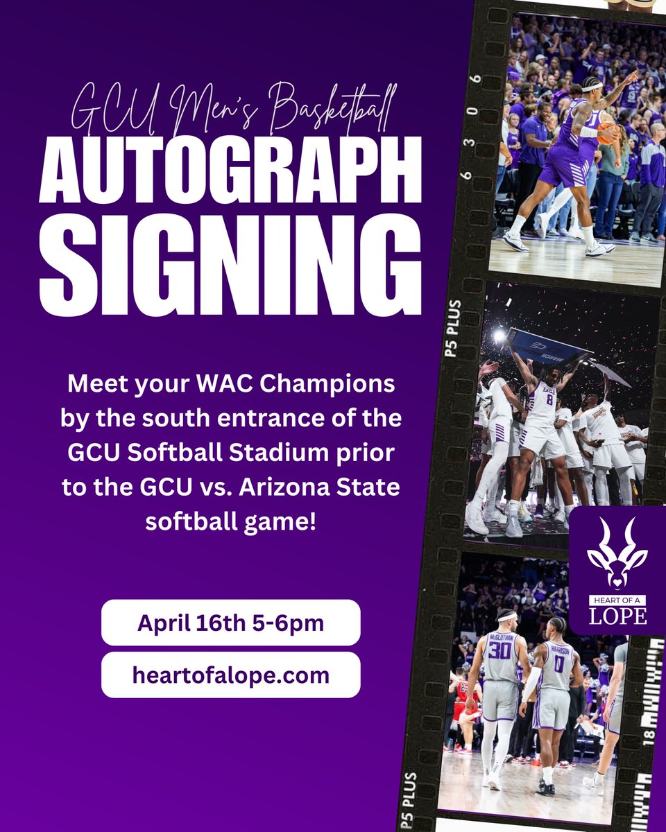📣Don't miss out on some <a href="/GCU_MBB/">Grand Canyon Men’s Basketball</a> autographs before the <a href="/GCU_Softball/">GCU Softball</a> First Responder Appreciation game next Tuesday from 5-6pm! 🏀✍️ 
 
In support of our first responder community, tickets have been made free for general public this night. Click the link below👇