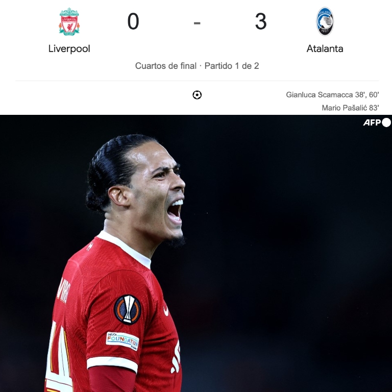 Después de 14 meses, el Liverpool volvió a perder un partido oficial en Anfield. Atalanta los goleó ¡¡0-3!! en su propio patio. Los Reds están al borde de la eliminación en la UEFA Europa League. SORPRESA TOTAL.