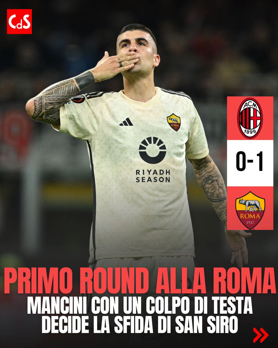 Alla Roma basta il gol di Mancini 🔥 Nel derby giocato a San Siro finisce 1-0 per i giallorossi, cui basta il colpo di testa di Mancini nel primo tempo. Milan sottotono, con un Leao evanescente. Unica occasione sul finale, con Giroud che prende in pieno la traversa 🔍