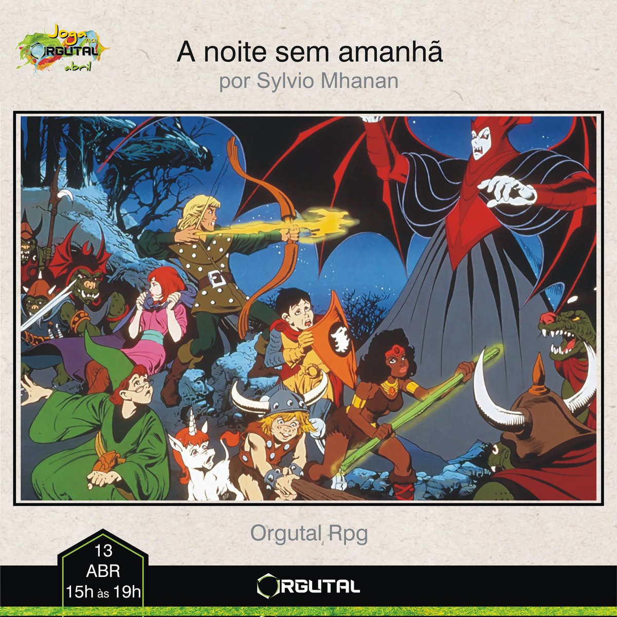 orgutal's tweet photo. Joga na Orgutal

Orgutal Rpg apresenta:
A NOITE SEM AMANHÃ
por Mestre Sylvio Mhanan

Sábado, 13-ABR-2024
das 15h às 19h
na Orgutal, Asa Norte, CLN 205, bloco B, 2º andar
Sistema: Dungeons and Dragons 5ed

#Orgutal #JogaNaOrgutal #OrgutalRpg #DnD #CavetnaDoDragao #Rpg #Brasilia https://t.co/jI7oTxF9dJ