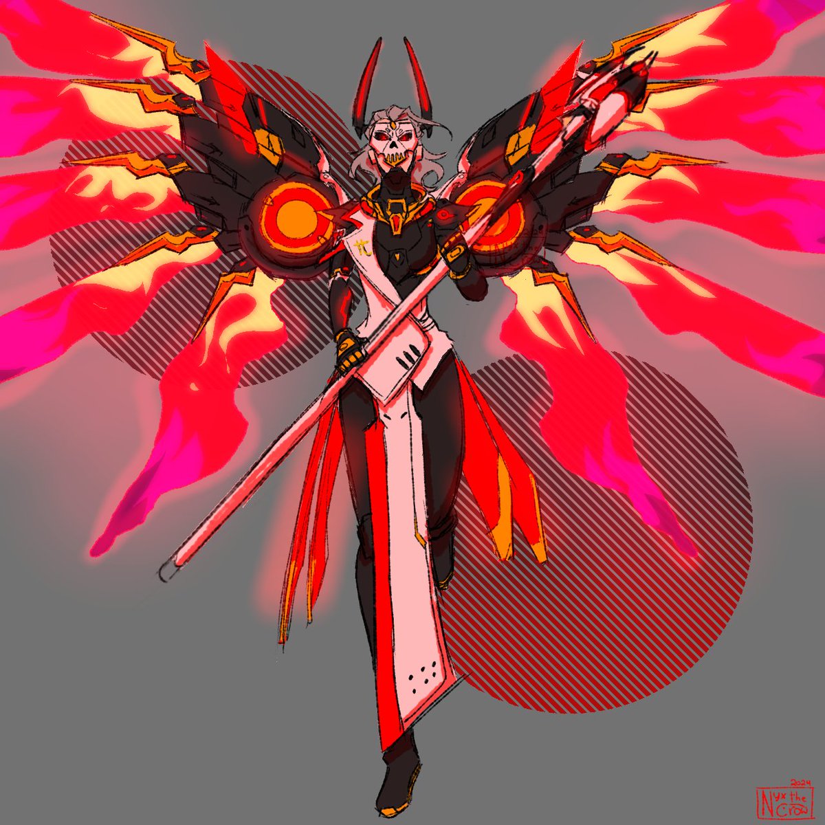 The harbinger of chaos. I hope it isn't too early to make some fanart of Vengence Mercy :)c [ Overwatch 2 , Season 10 ]