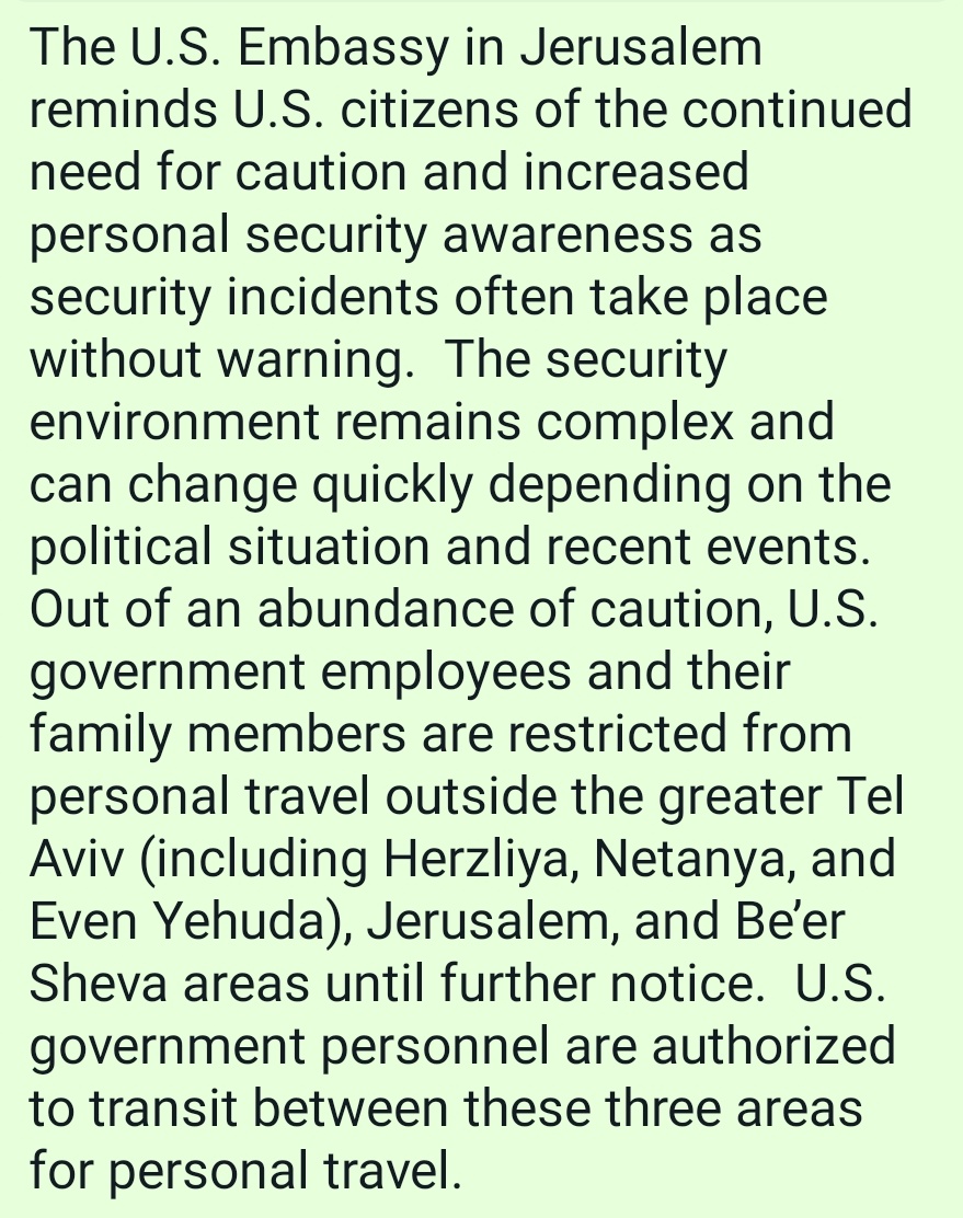 #BREAKING: US embassy in Israel has urged American citizens to stay in Tel Aviv, Jerusalem and Beer Sheva areas “amid the anticipated Iranian response'