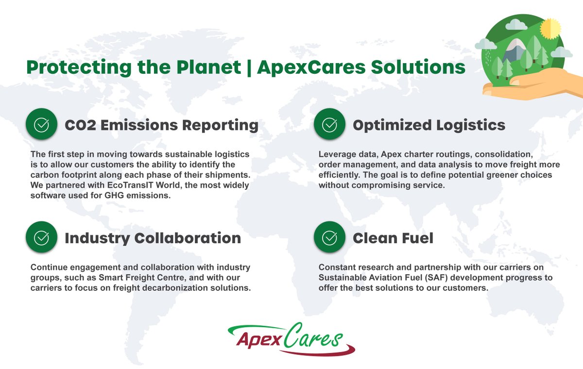 How does Apex care? Discover our pledge towards sustainability. 🌍 From CO2 reporting to clean fuel solutions, we're leading the way towards a greener future. Join us in making a positive impact today! #ApexCares #Sustainability #ESG