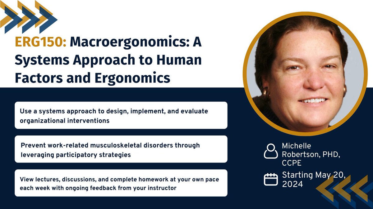 Looking for evidence-backed methods to enhance #Workplace well-being, safety, performance, and organizational effectiveness? Look no further! #Macroergonomics: A Systems Approach to Human Factors and #Ergonomics starts May 20th! Register now: coeh.berkeley.edu/erg150 #HFE