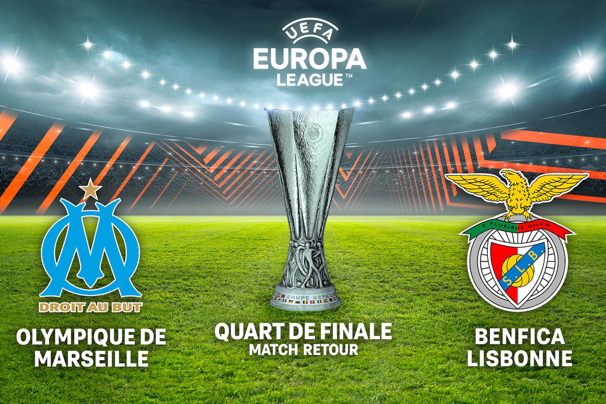 OM / Benfica programmé sur M6 jeudi prochain à 21h en quart de finale retour de l'Europa League. Commentaires : @XavierDomergue et Jean-Marc Ferreri. Bord terrain : @laurie_samama