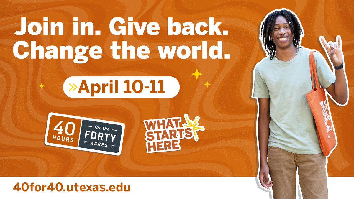 It’s the final countdown! Our Texas-sized day of giving ends at 10 p.m (CT) – give now for a brighter, burnt orange tomorrow: bit.ly/49ikPxf #UT40for40 Remember: UT is matching the first $5K in faculty and staff payroll deduction gifts!
