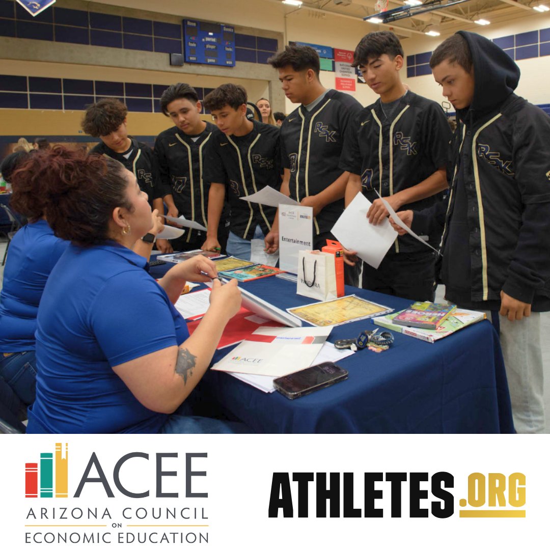 Slam Dunk Success! ACEE's Financial Fitness in Action was transformed into a March Madness event through a partnership with @AthletesOrg! Students at @KellisHS learned about budgeting and other #FinLit topics with college athletes and VIP @bcope51. azecon.org/slam-dunk-succ….
